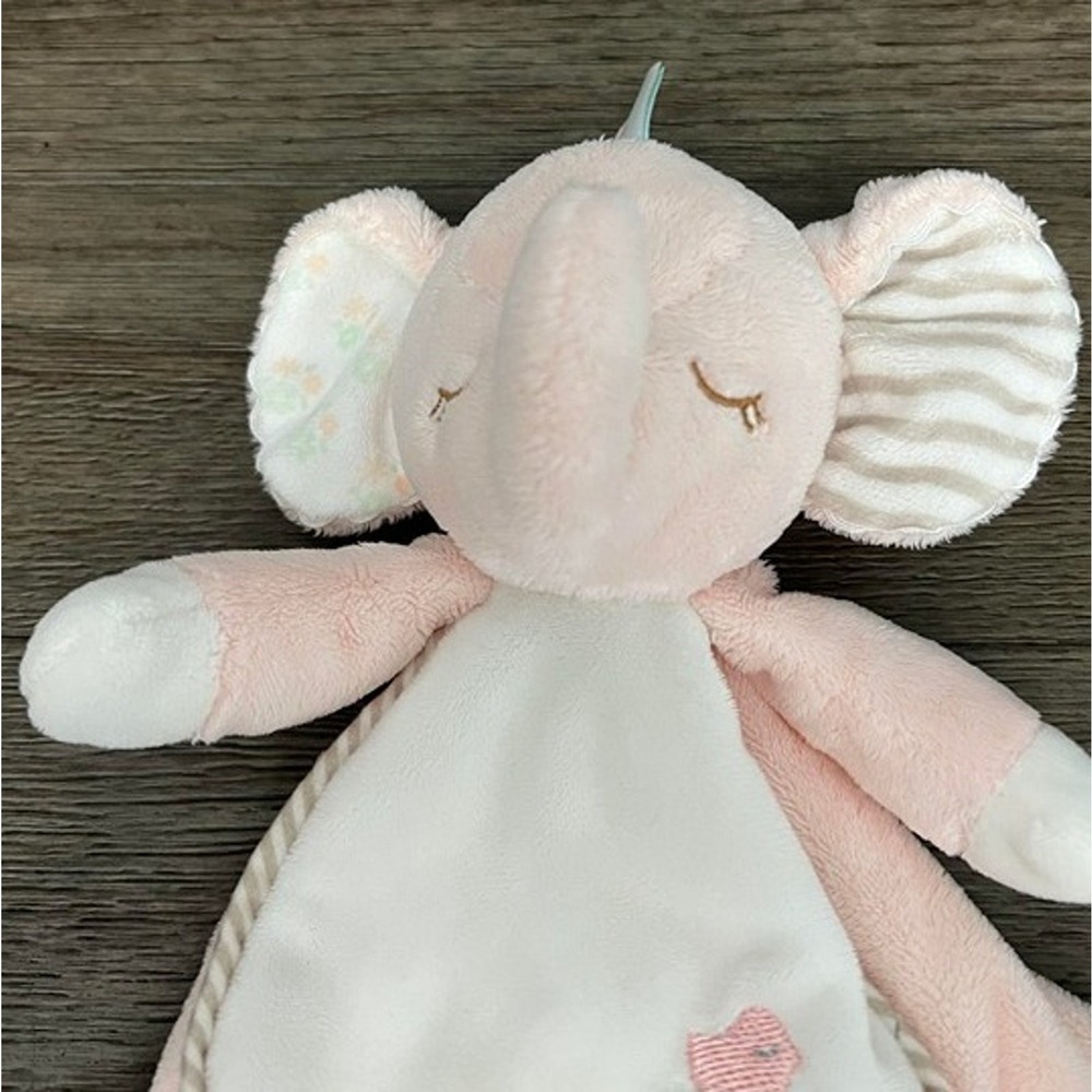 Douglas Baby Pink Elephant Lovey Security Blanket Satin‎ Trim Plush Bird
